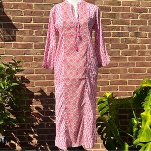 House of Pom Women's Pink Caftan Coverup Nightgown Sz XS NWT 100% Cotton Resort